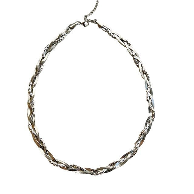 Collana girocollo da donna con catena a serpente in acciaio al titanio a forma di U, stile francese vintage, placcata oro