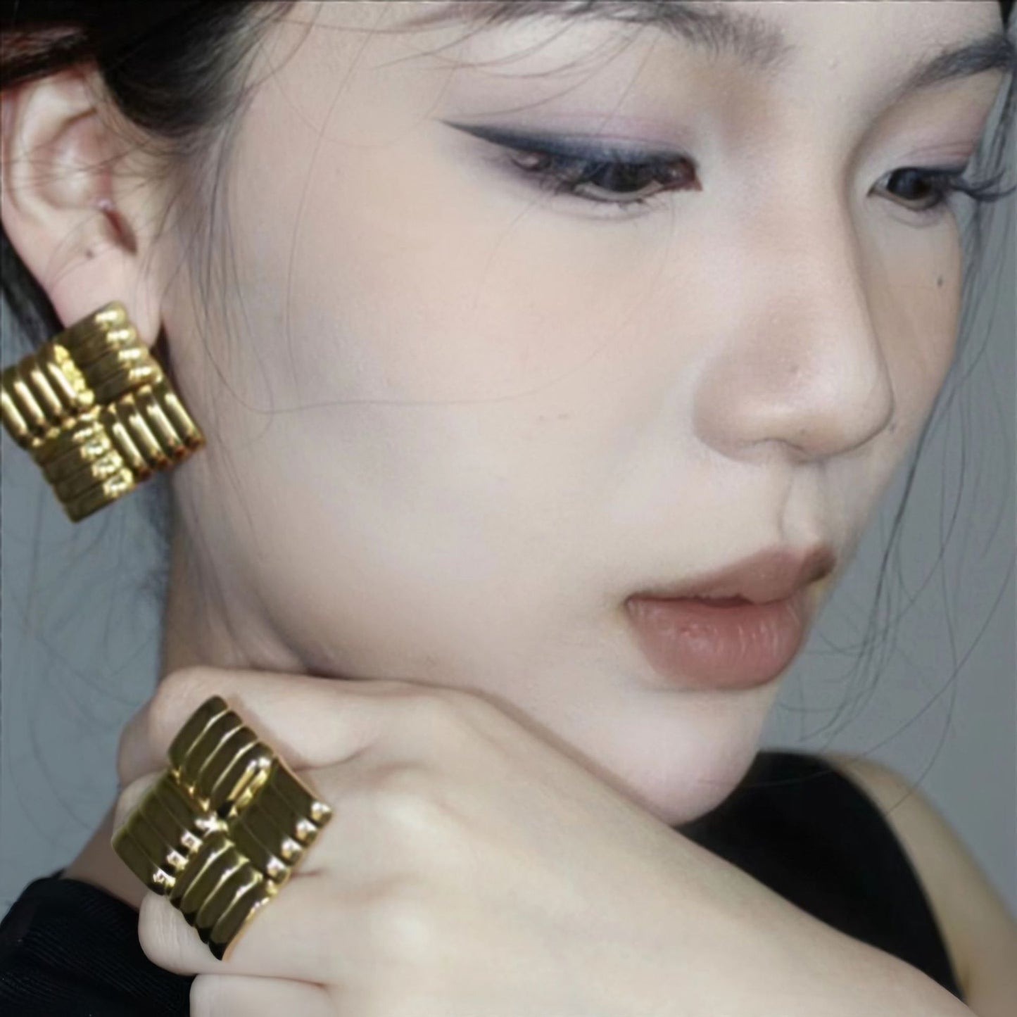 Pendientes de acero inoxidable cuadrados geométricos minimalistas para mujer con acabado chapado, conjunto de joyas elegantes de inspiración vintage