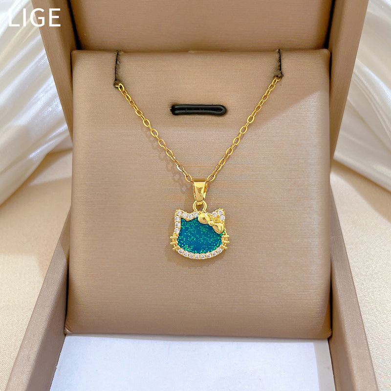 Sweet Luxury Cartoon Butterfly Rhinestone Pendant Titanium Steel Necklace for Unisex