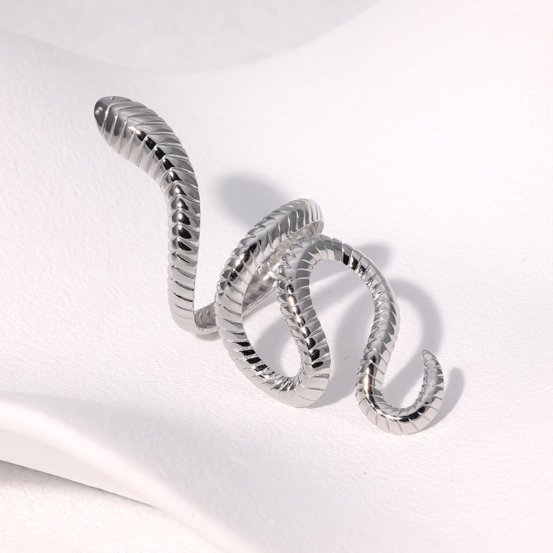 Minimalist Snake-Shaped Open Ring in Stainless Steel with Gold Plating for Women