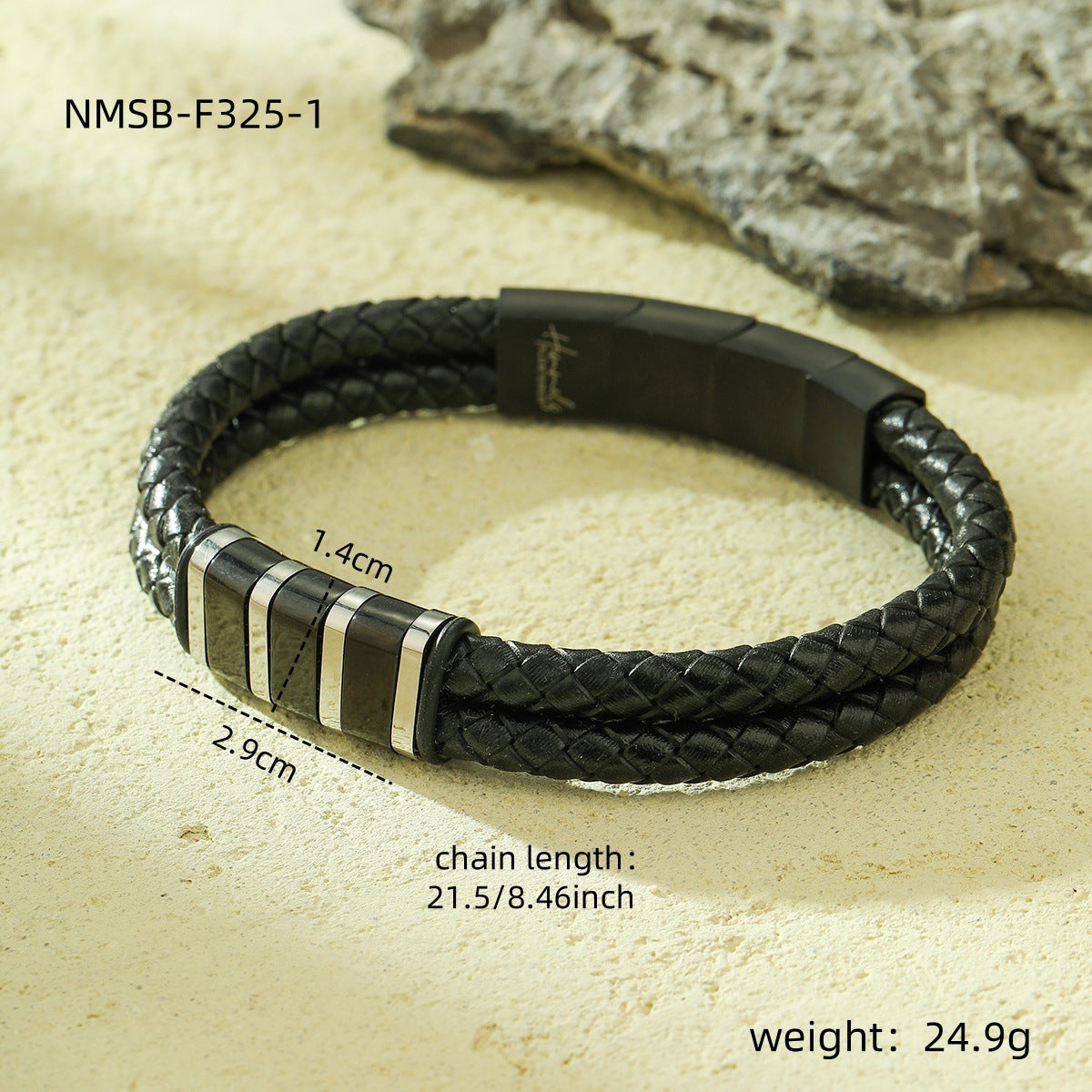 Vintage-Style Braided Leather Bracelet for Women with Stainless Steel Accents and Plated Finish