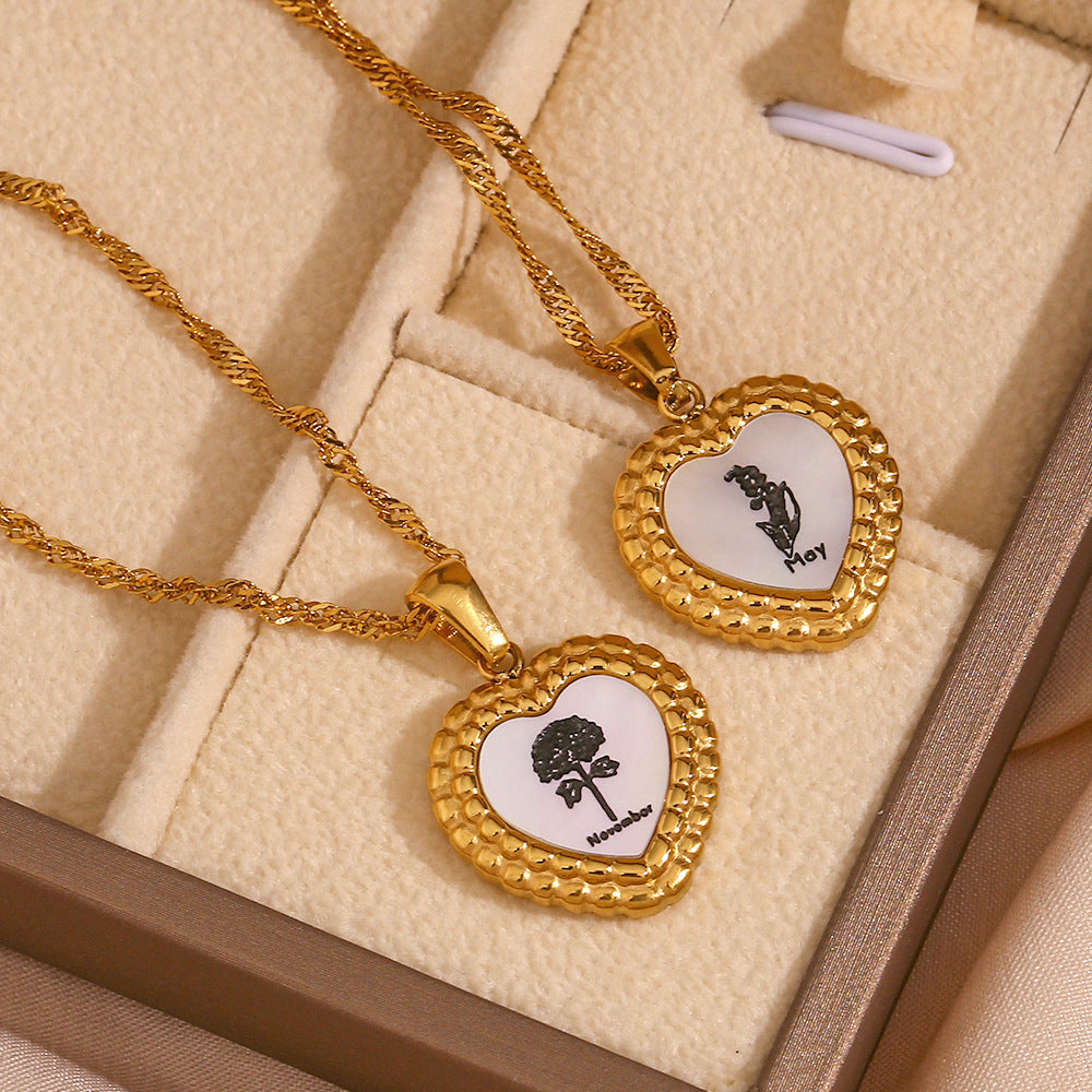 Collar minimalista de acero inoxidable con forma de corazón, chapado en oro de 18 quilates y colgante de concha para mujer