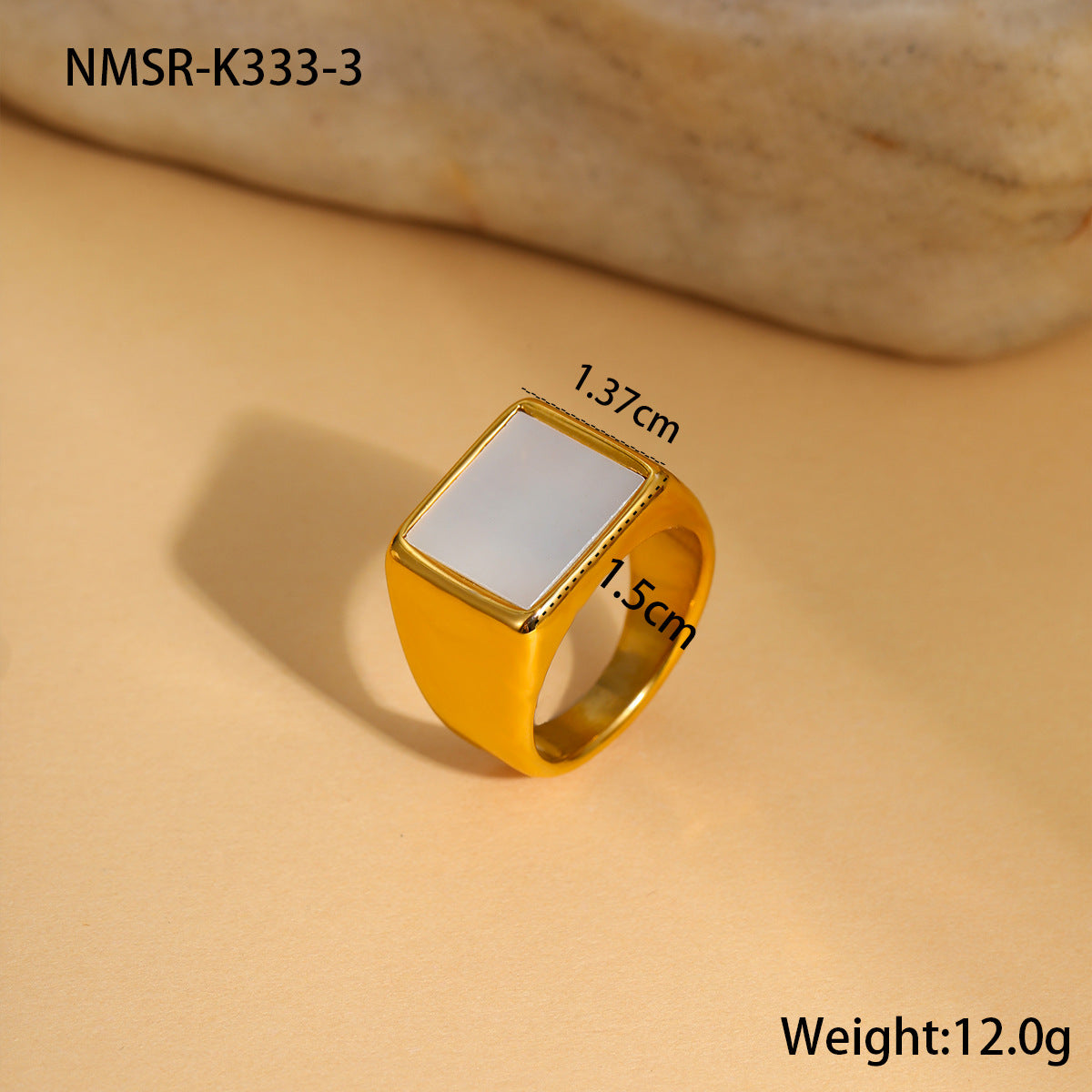 Anillo de Acero de Titanio con Nácar Geométrico Minimalista y Baño de Oro de 18K para Mujer