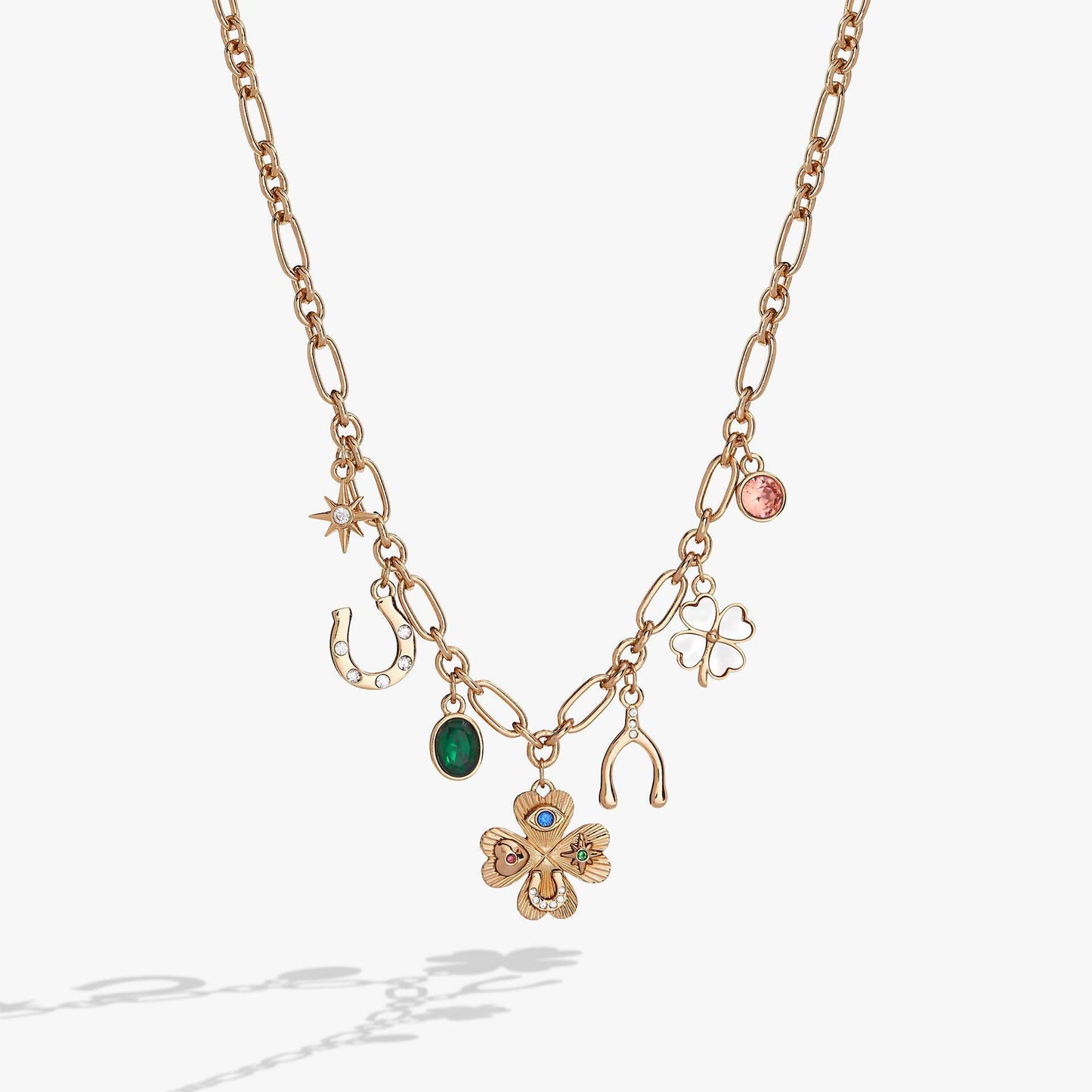 Sweet Gold Plated Brass Four-Leaf Clover Rhinestone Inlay Charm Bar