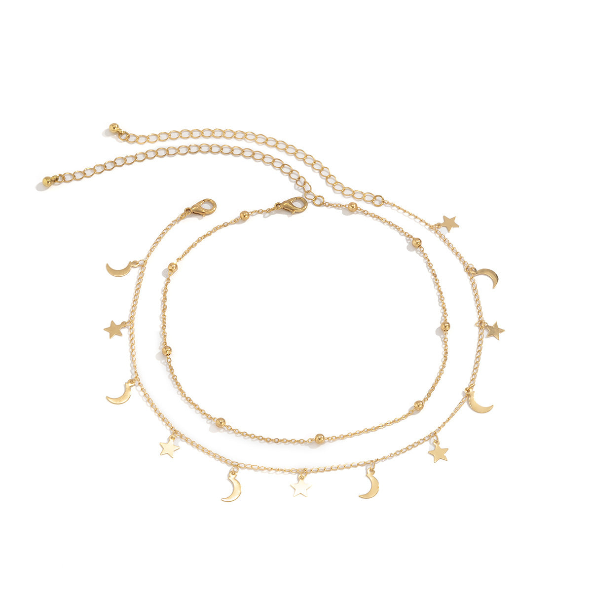 Minimalist Star and Moon Pendant Necklace with Tassel Detail on Delicate Ball Chain for Women