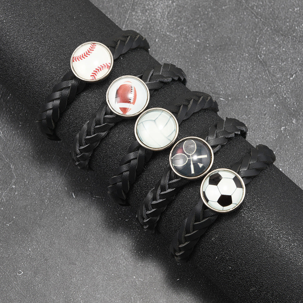 Bracciale unisex vintage in lega e pelle intrecciata con perline luminose