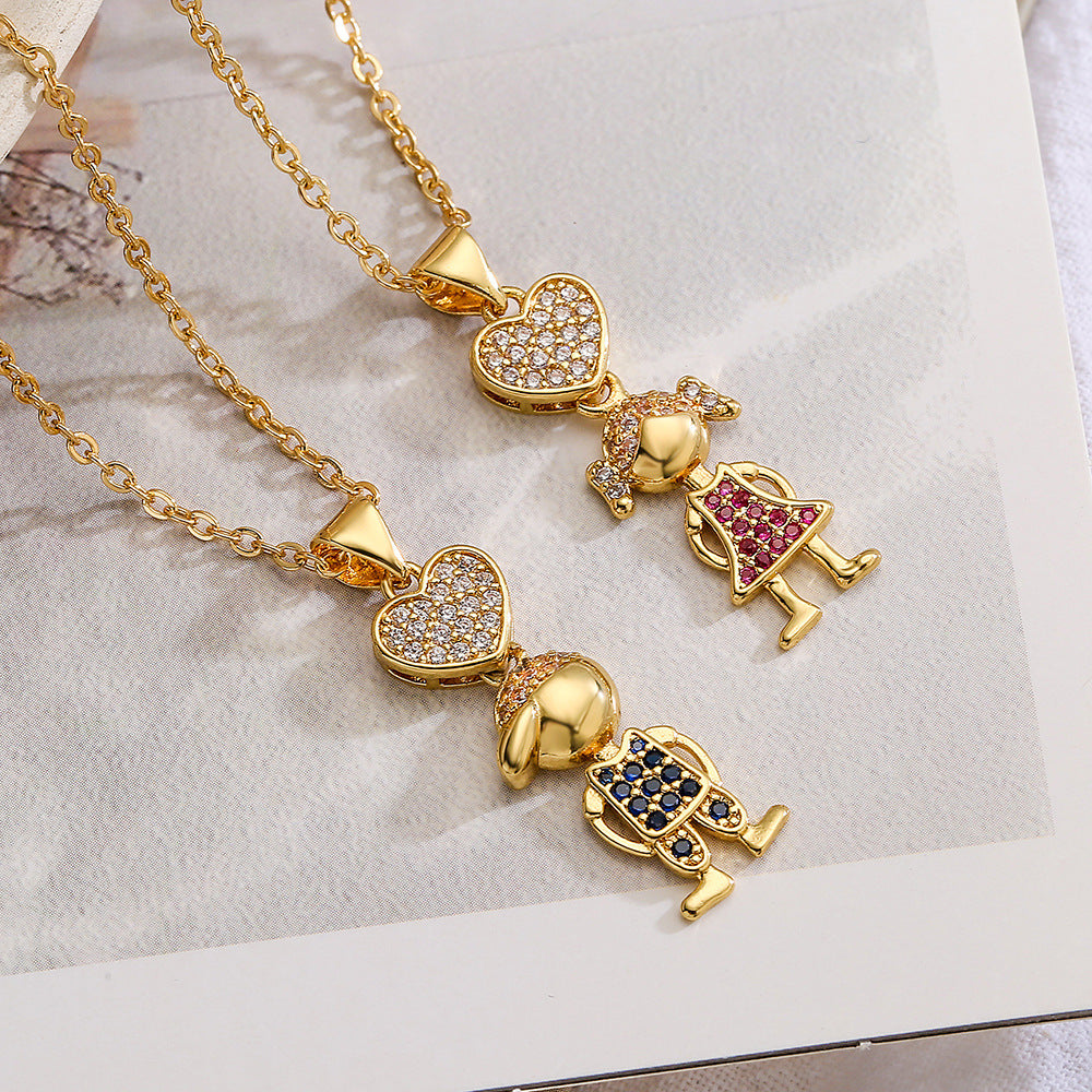 Minimalist Heart-Shaped Copper Pendant Necklace with Real Gold Plating and Zircon for Women