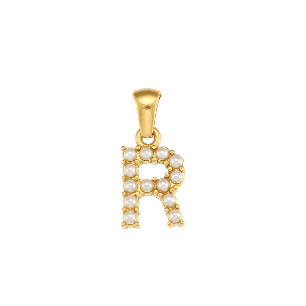 Minimalist Letter Pendant Necklace Stainless Steel with 18K Gold Plating Micro-Pave Zirconia and Pearl Accents