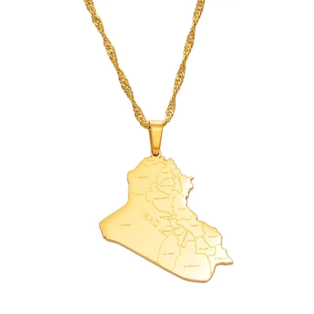 Minimalist Map City Pendant Necklace for Unisex in Stainless Steel with Titanium Steel Charm and Electroplated Finish