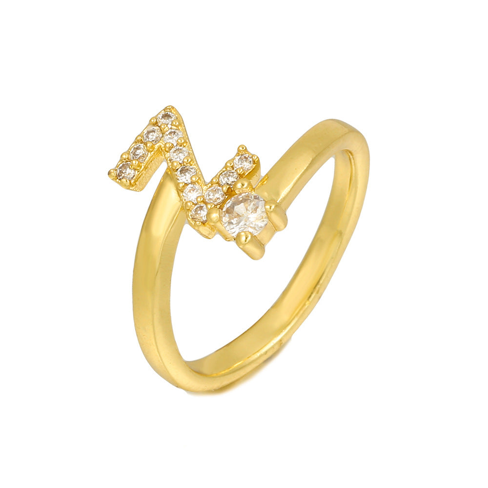 Adjustable Letter Ring Brass Plated with Cubic Zirconia for Women and Men
