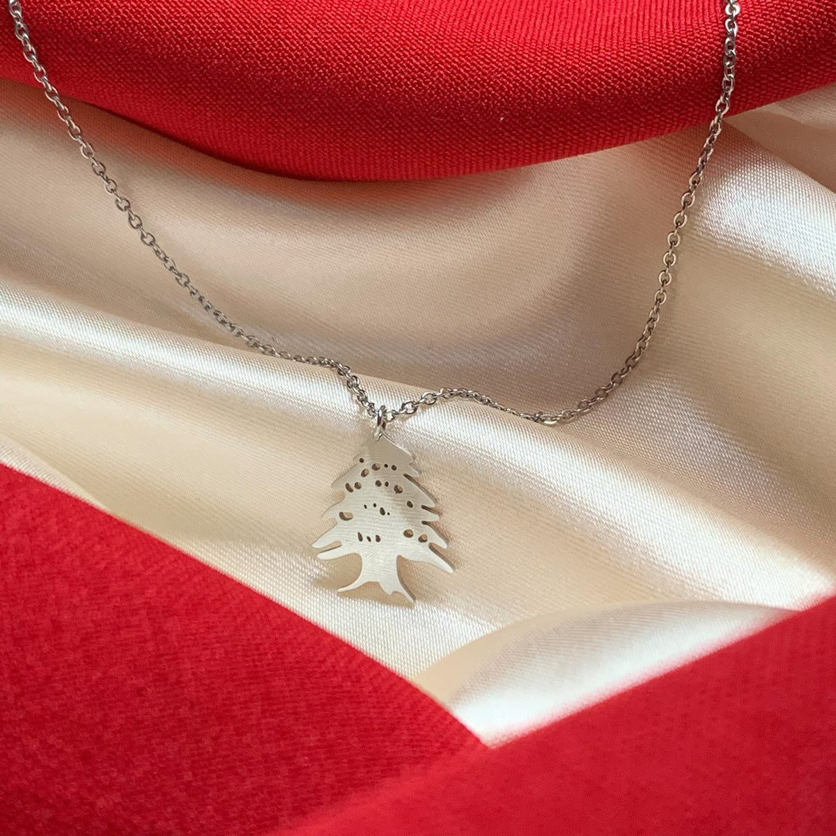 Geometric Lebanese National Emblem Map Pendant Necklace in Titanium Steel with Electroplated Finish for Unisex Fashion