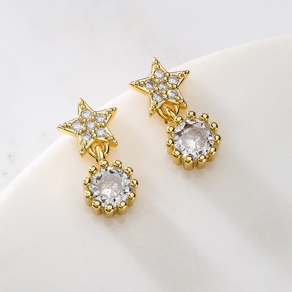 Orecchini a Perno Geometrici Minimalisti da Donna in Rame con Placcatura in Oro Vero e Intarsio di Zirconi