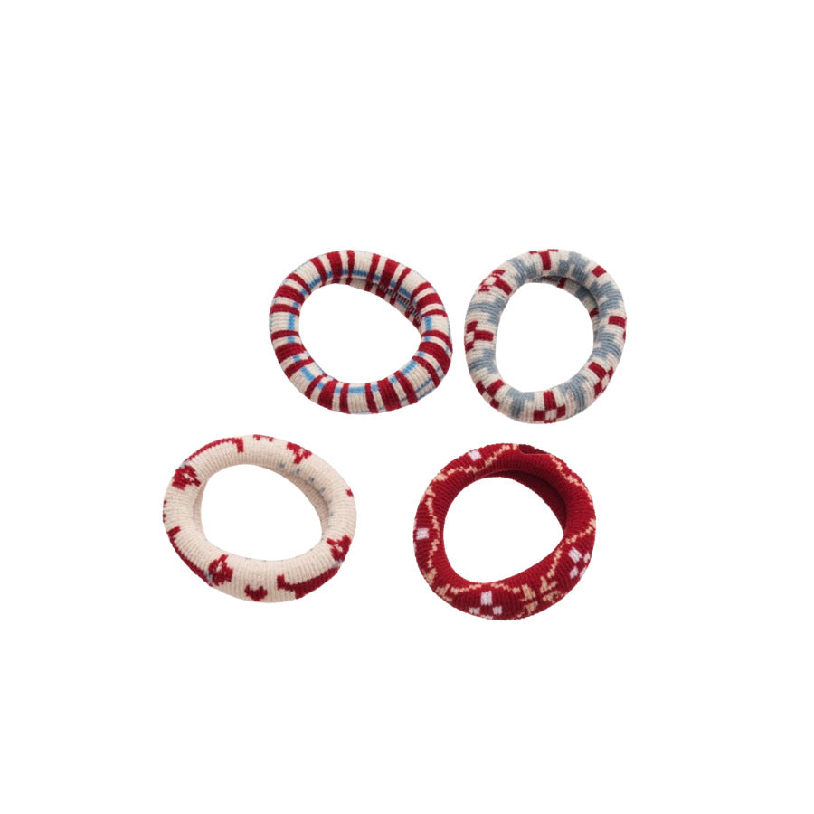 Fermacoda in Tessuto Elasticizzato Ispirato al Vintage, Set da Quattro con Fantasia Geometrica per Coda di Cavallo