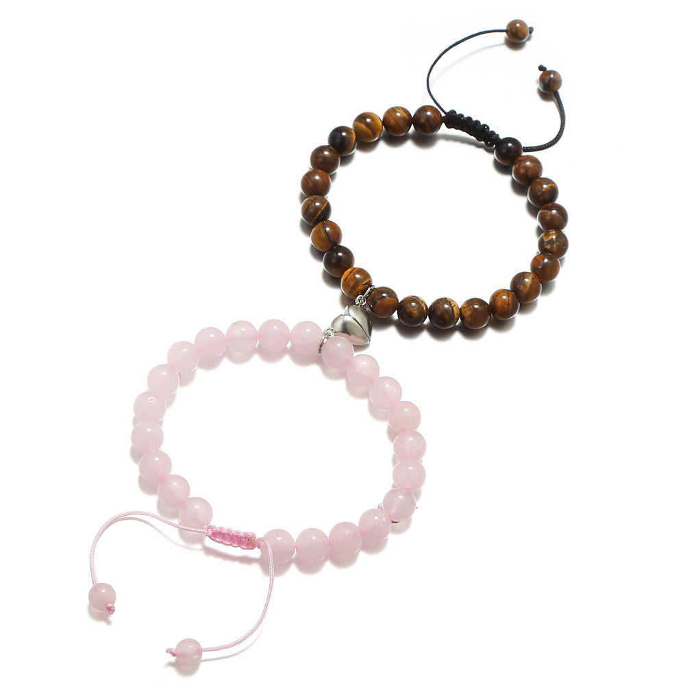 Geometric Round Natural Stone Bracelet Set for Couples