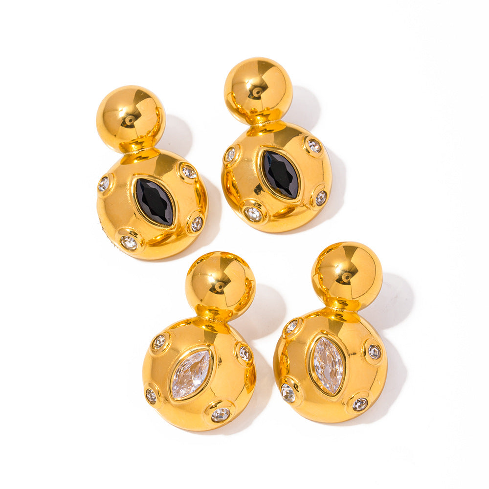 Pendientes colgantes redondos de doble capa geométricos de acero inoxidable chapados en oro de 18 quilates estilo Ins para mujer