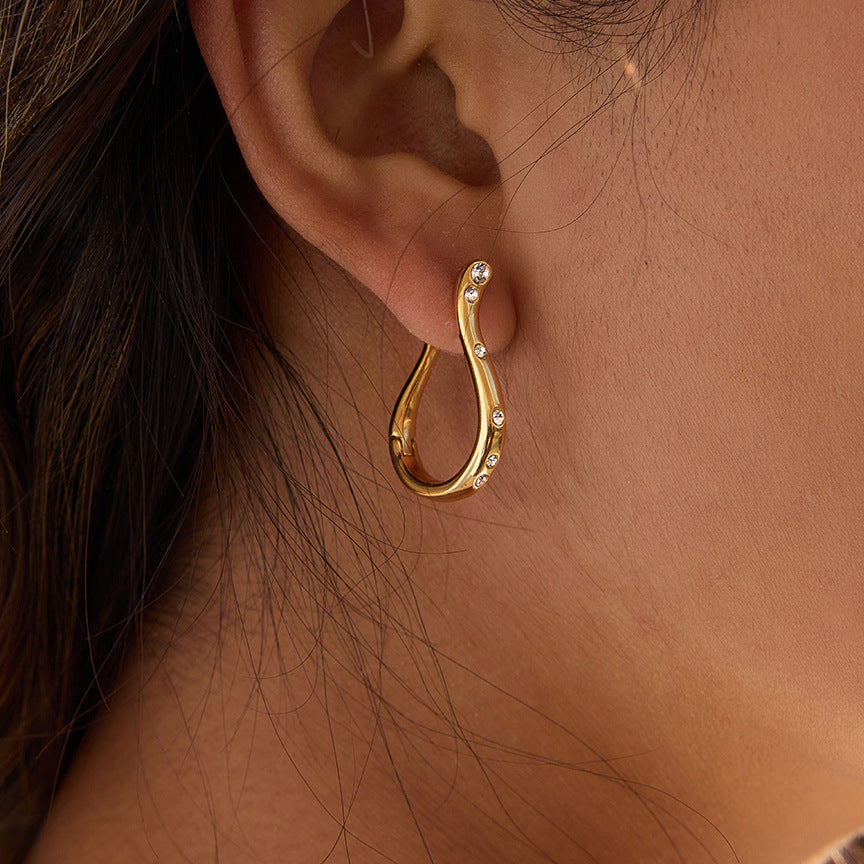 Elegant Geometric Stainless Steel Plated Rhinestone Hoop Earrings for Women