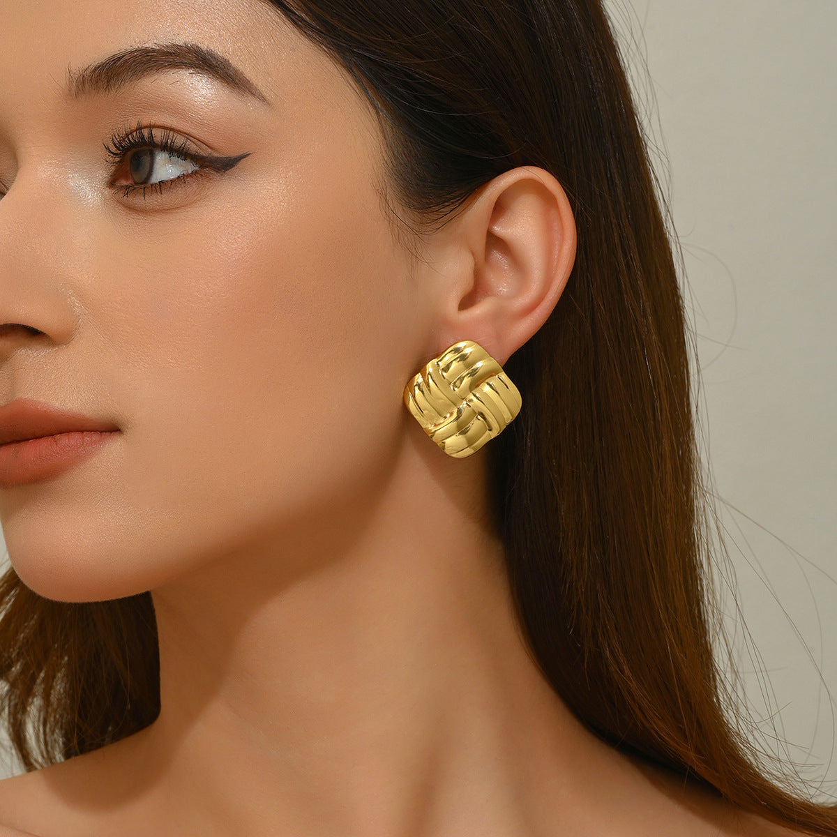 Luxury Casual Geometric Square Striped Stainless Steel Earrings