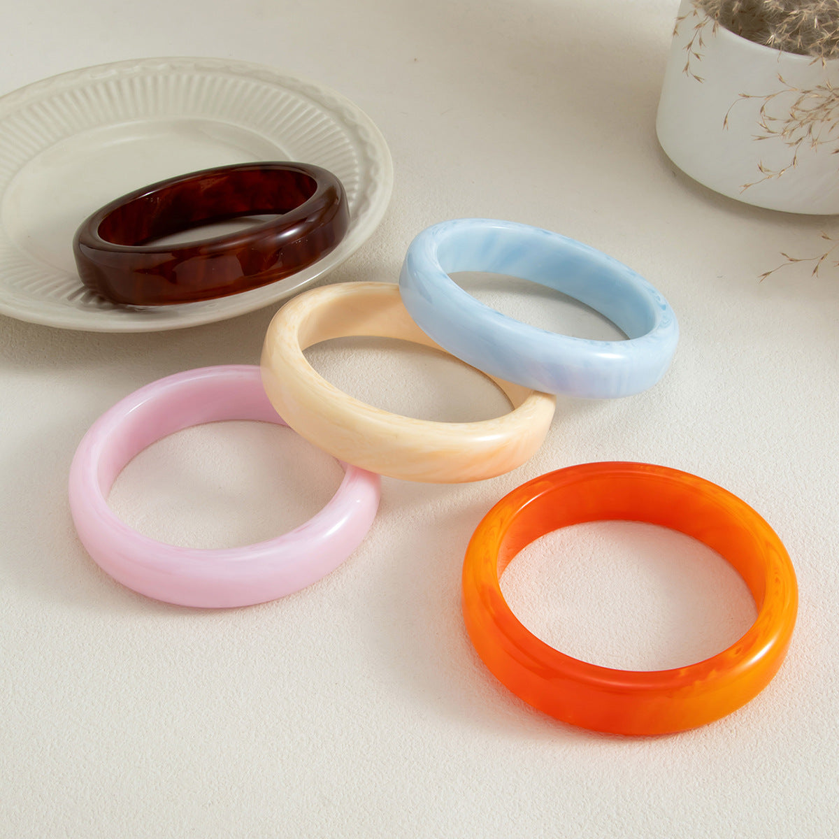 Multicolor Gradient Geometric Resin Bangle Bracelet for Women