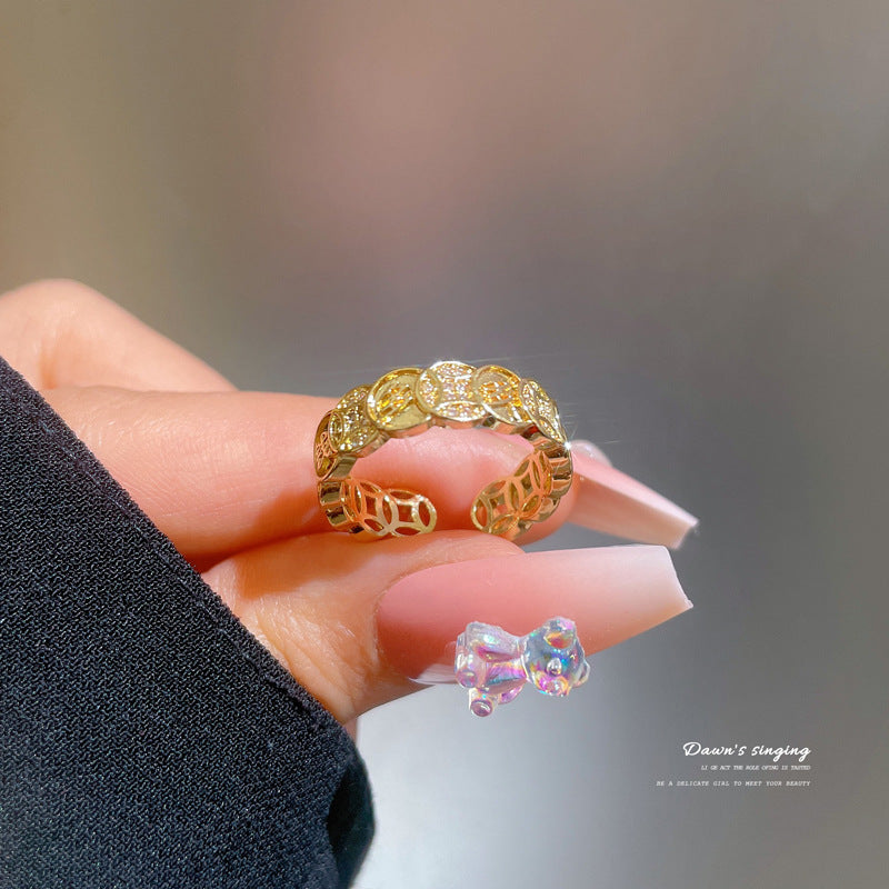 Luxury Adjustable Open Ring for Women with Crown Design in Brass Minimalist Cold Aesthetic Index Finger Ring