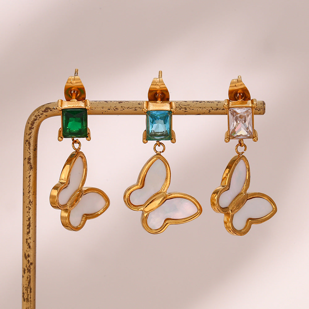 Pendientes de Oreja Cuadrados Geométricos Minimalistas de Circonita para Mujer de Acero Inoxidable con Acabado Chapado
