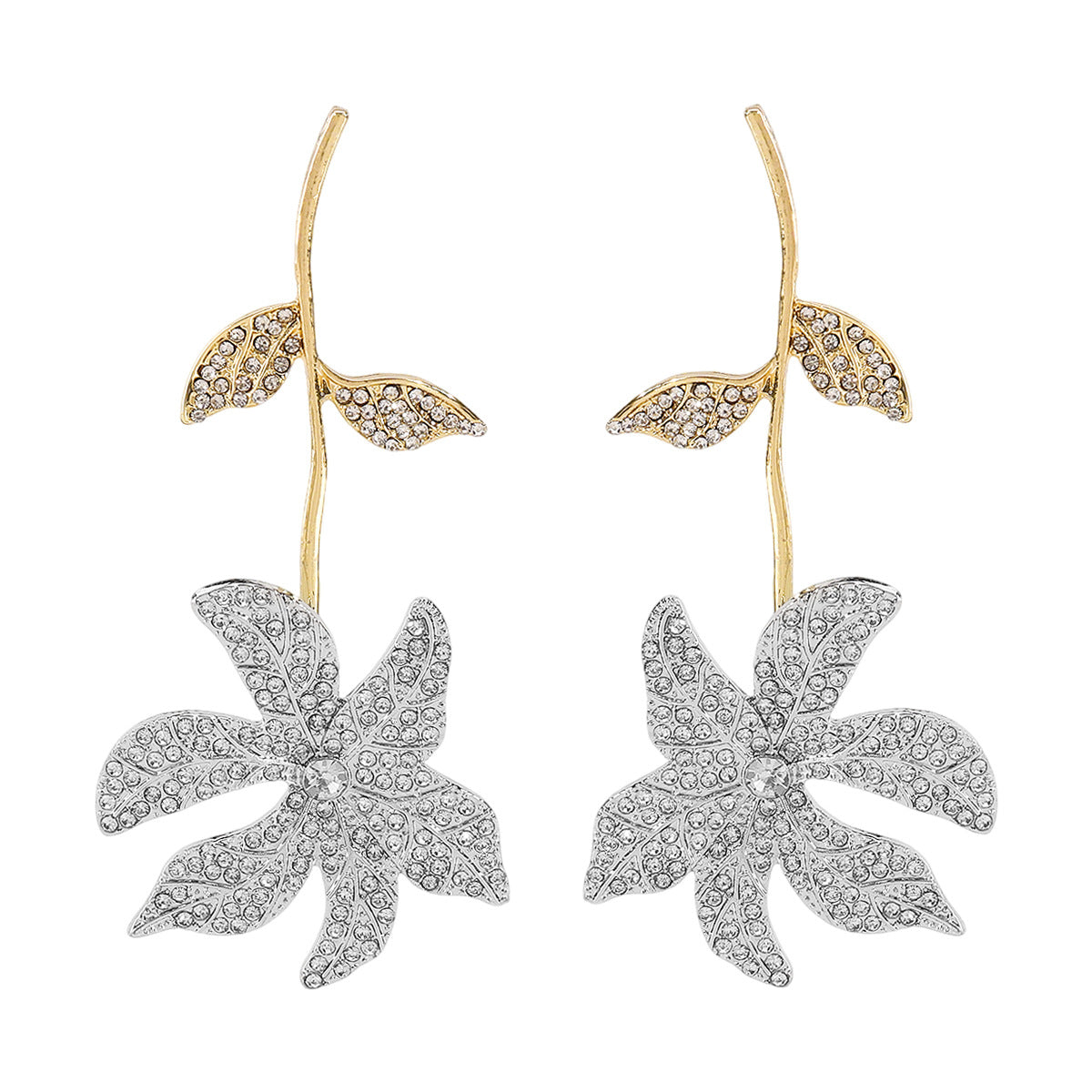 Elegant Floral Stud Earrings with Rhinestone Inlay in Alloy Base for Women