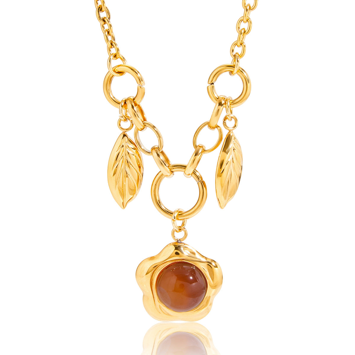 Collana pendente geometrica vintage da donna in resina, con catena in acciaio inossidabile e finitura placcata