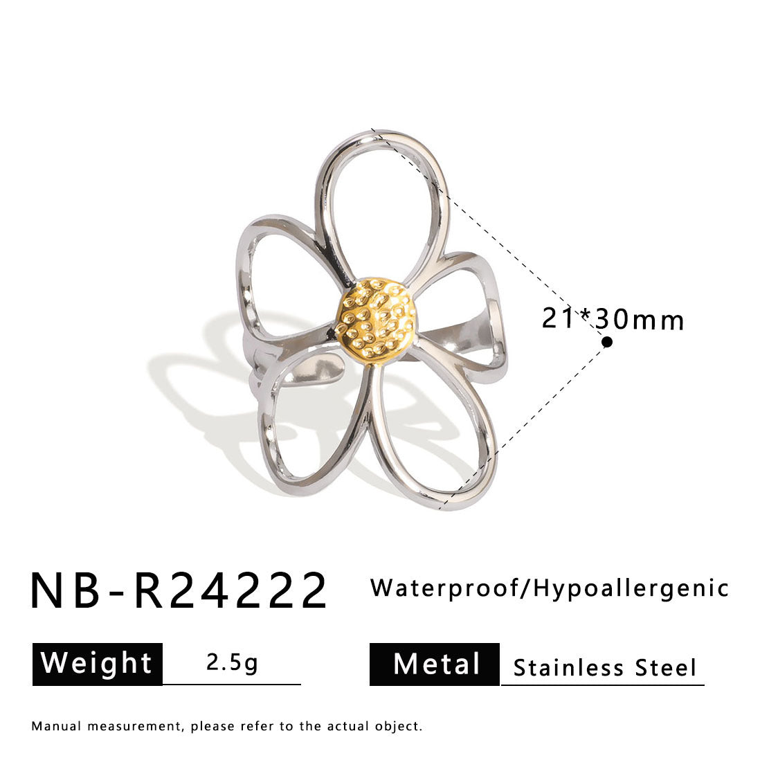 Asymmetrical Geometric Line Stainless Steel Ring for Women with Dual-Tone Plated Finish