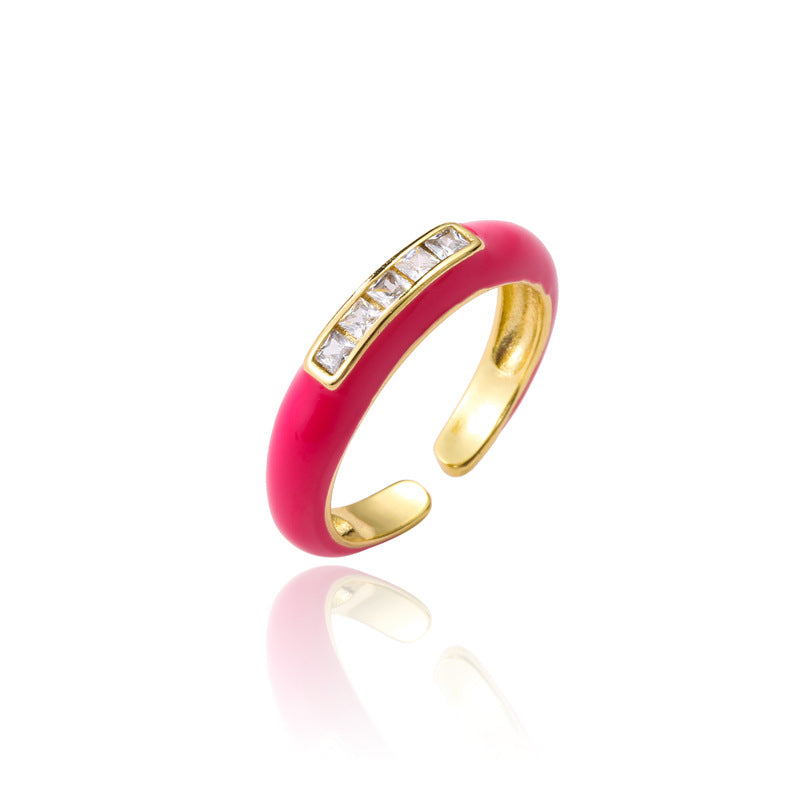18K Gold Drip Oil Geometric Brass Micro-inlay Cubic Zirconia Ring for Women