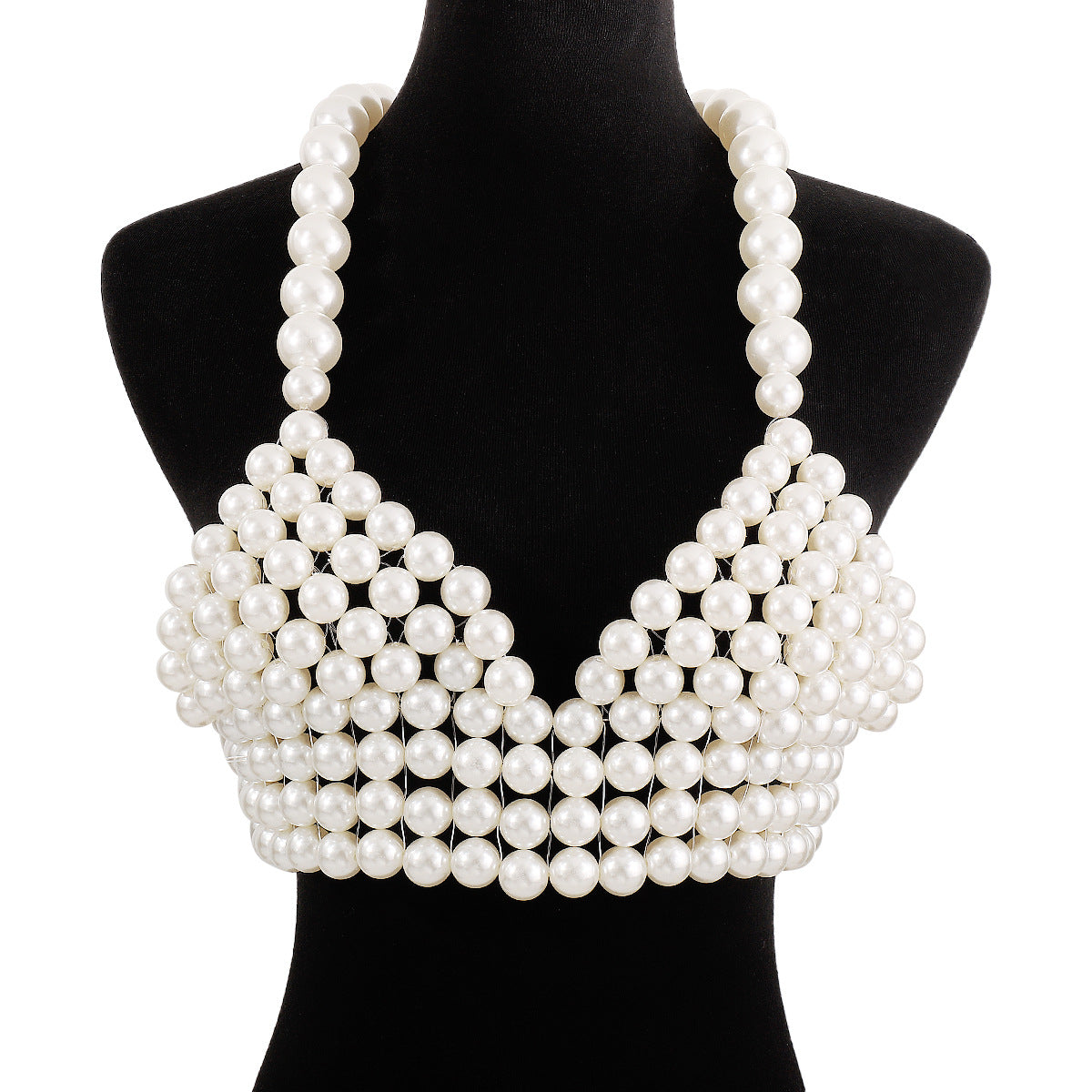 Ornamento geometrico da corpetto in acrilico con perle e dettagli intrecciati a mano, da donna