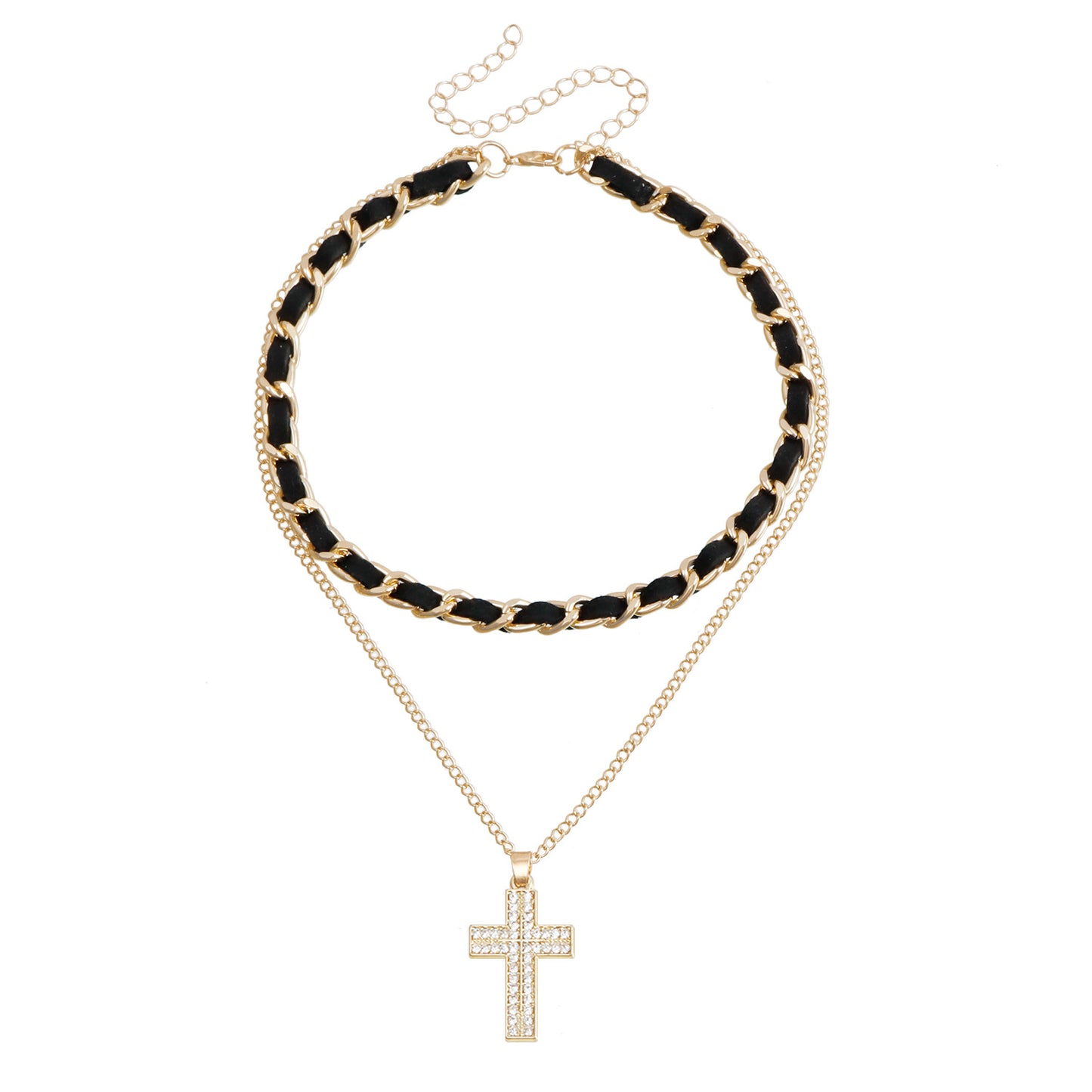 Sweet and Edgy Cross and Butterfly Pendant Alloy Choker Necklace for Women with Plated Finish