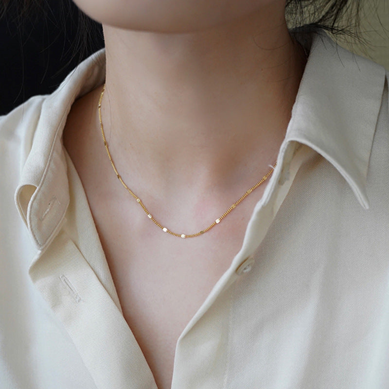 Minimalist Geometric Titanium Steel Pendant Necklace with Plated Finish for Women, Delicate Clavicle Chain for Layering