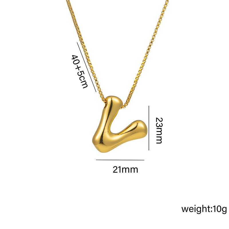 Bonito collar con dije de burbuja en forma de letra Q, estilo Q, de acero de titanio con chapado en oro de 18 quilates para mujer