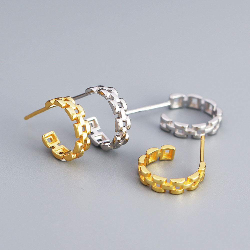 Graziosi orecchini a C a catena geometrica in argento sterling 925