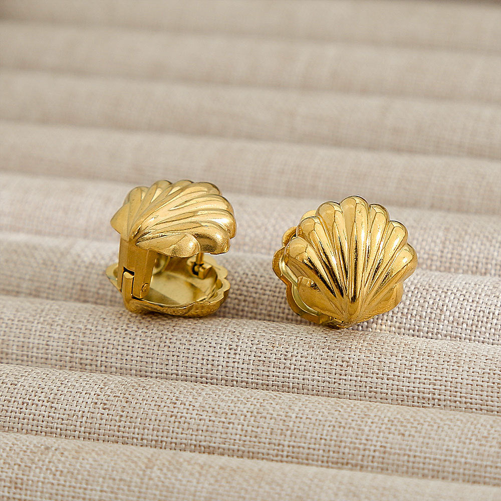 Orecchini a conchiglia minimalisti fronte-retro da donna in acciaio inossidabile placcato oro 18K