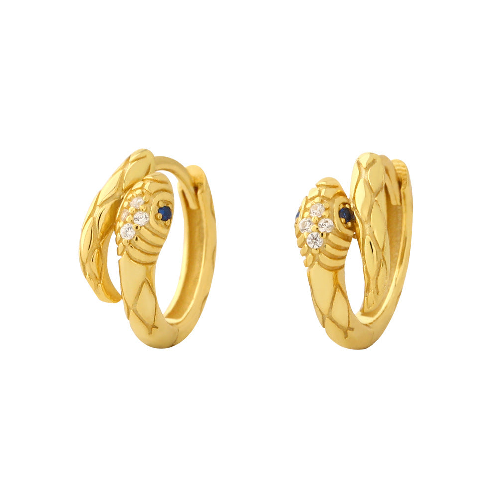 Pendientes Minimalistas de Plata de Ley 925 con Forma de Serpiente e Incrustaciones de Diamantes de Imitación, Unisex