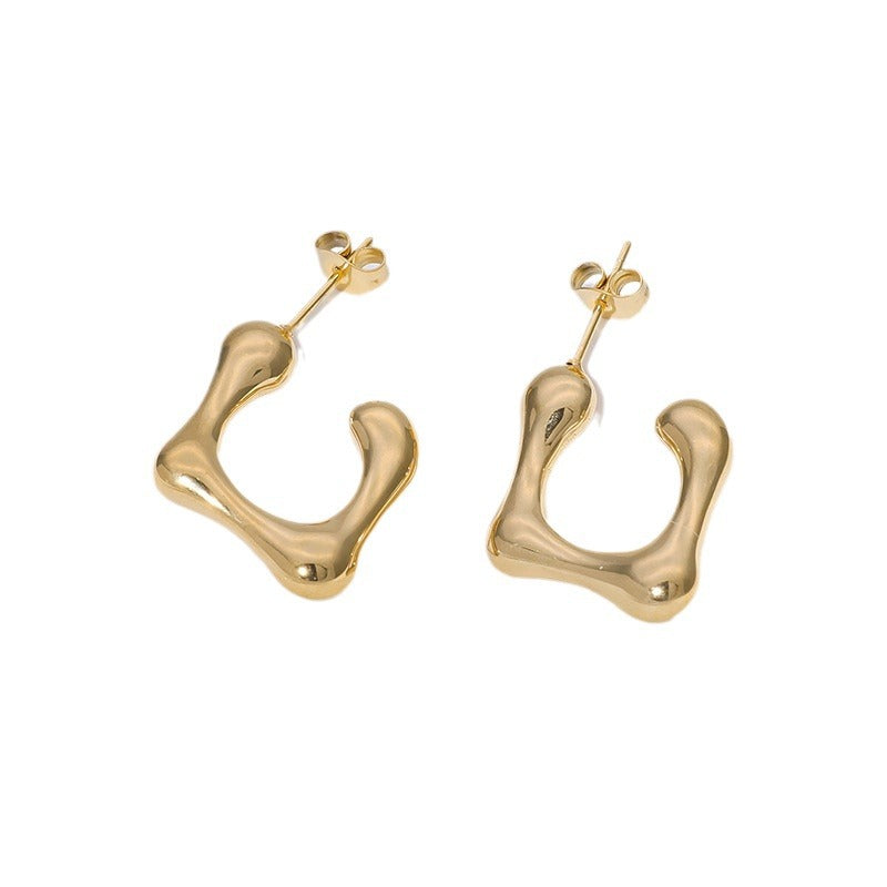 Pendientes de titanio y acero con forma irregular, chapados en oro de 18 quilates, minimalistas, elegantes, de moda, para mujer