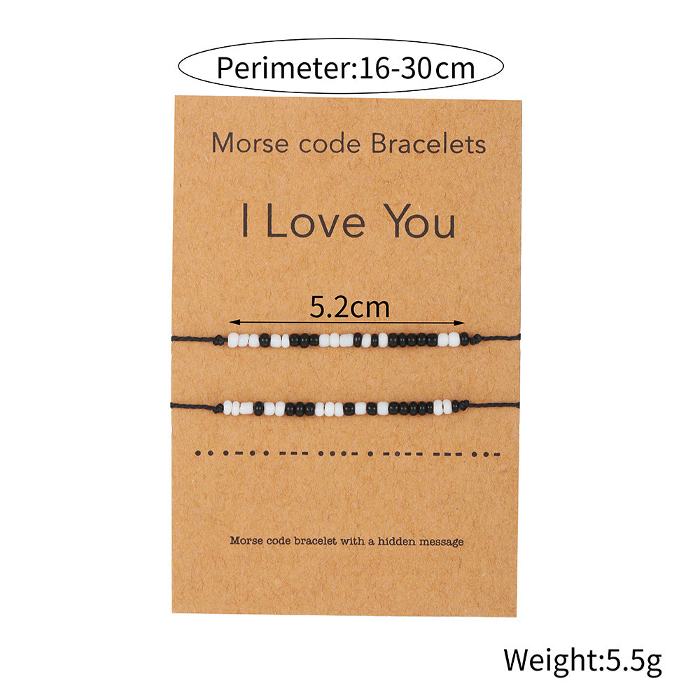 Geometric Glass Beaded Morse Code Bracelet Handmade Rope String Unisex