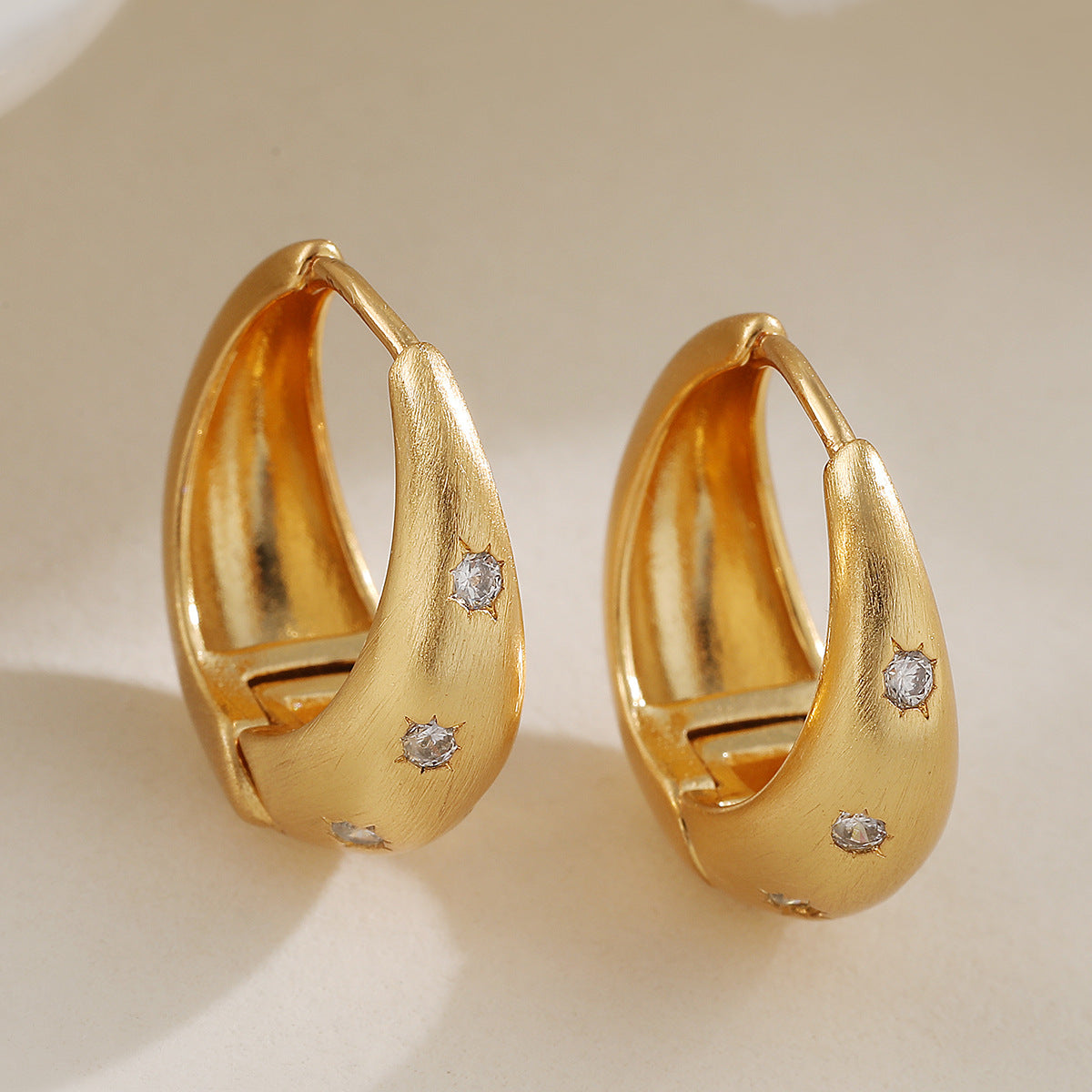 Vintage Elegant Geometric Brushed Brass Gold Plated Cubic Zirconia Earrings for Women