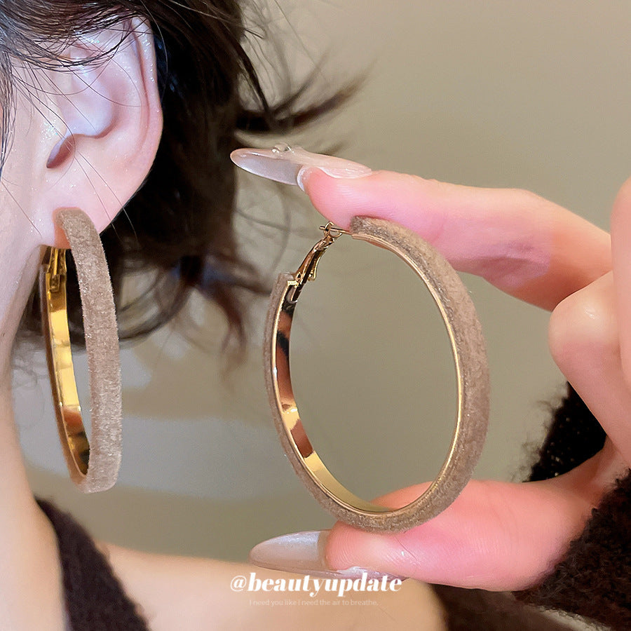Pendientes de aro redondos geométricos minimalistas de terciopelo flocado para mujer de plata de ley 925
