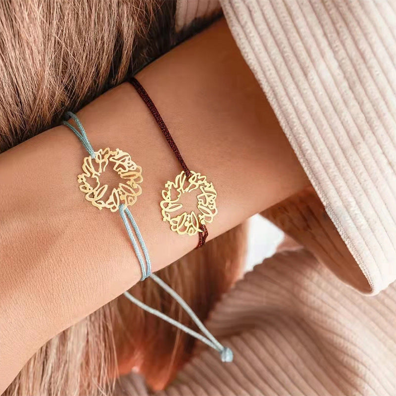 Bracciale da donna regolabile intrecciato in titanio e acciaio, geometrico, minimalista e naturale
