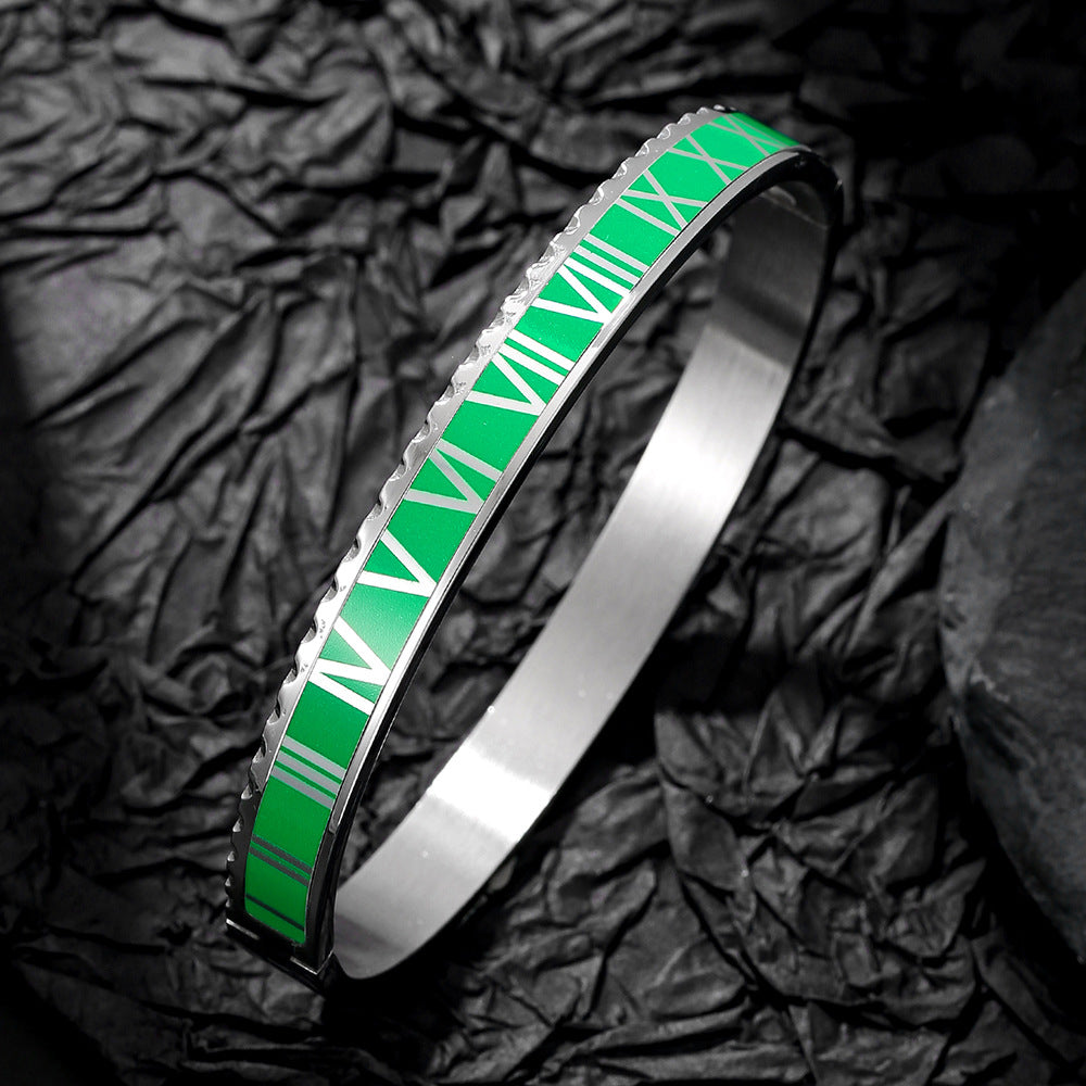 Geometric Stainless Steel Plated Roman Numeral Bracelet for Women with Egg Shape Design