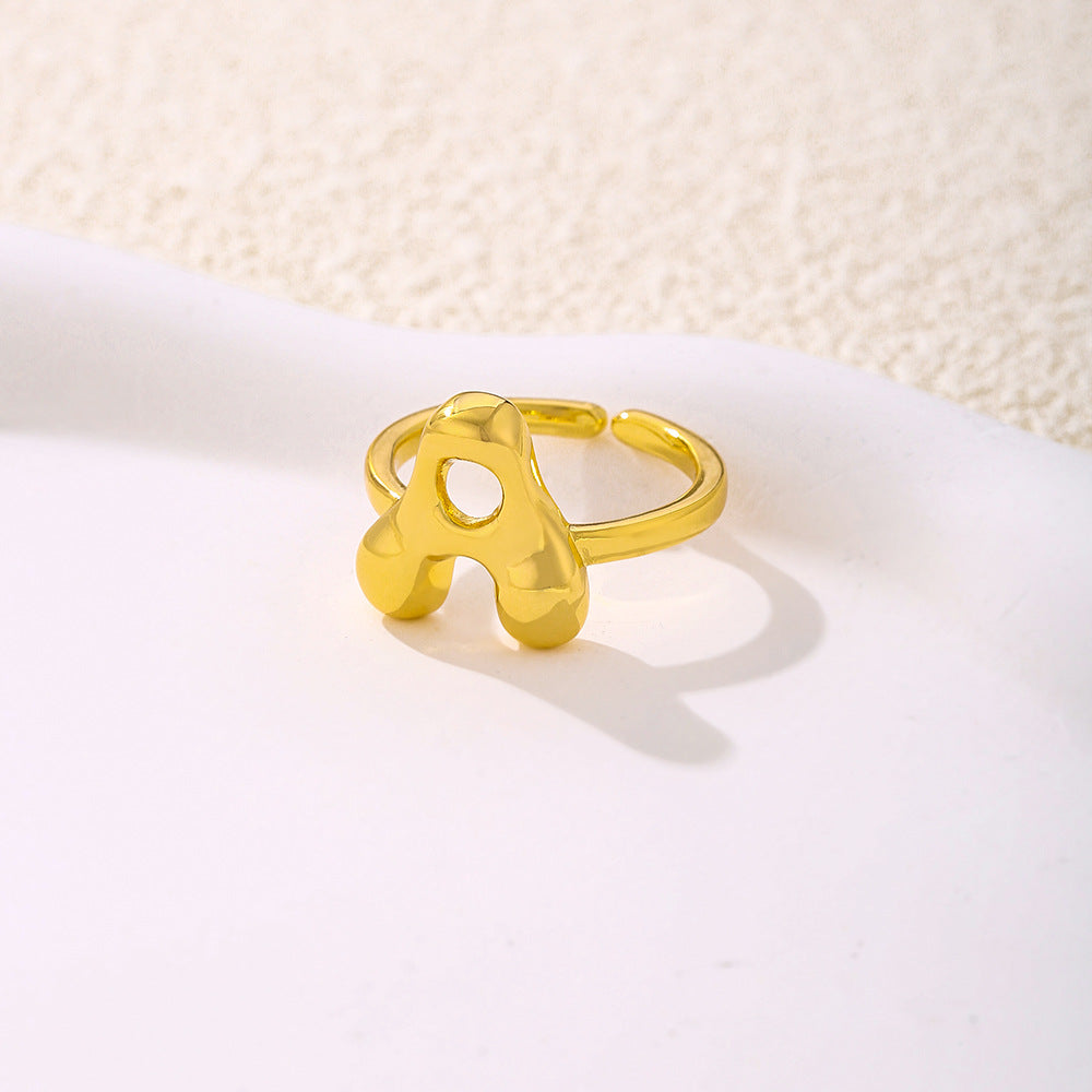 Anello da donna minimalista a forma di lettera in rame placcato oro Anello regolabile aperto Gioielli di lusso fatti a mano