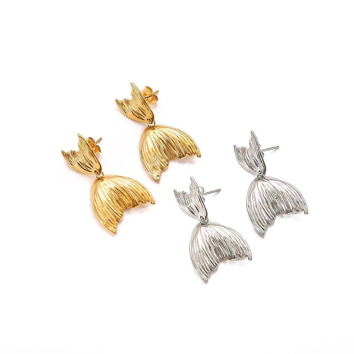 Minimalist Stainless Steel Plated Fish Tail Earrings for Women with Geometric Shape and Elegant Vintage-Inspired Design
