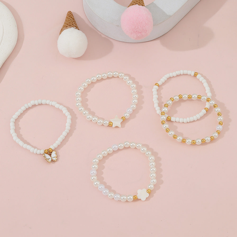 Bracciale a farfalla smaltato fatto a mano per bambine con perline di vetro con motivo floreale, set di gioielli per bambini stile principessa