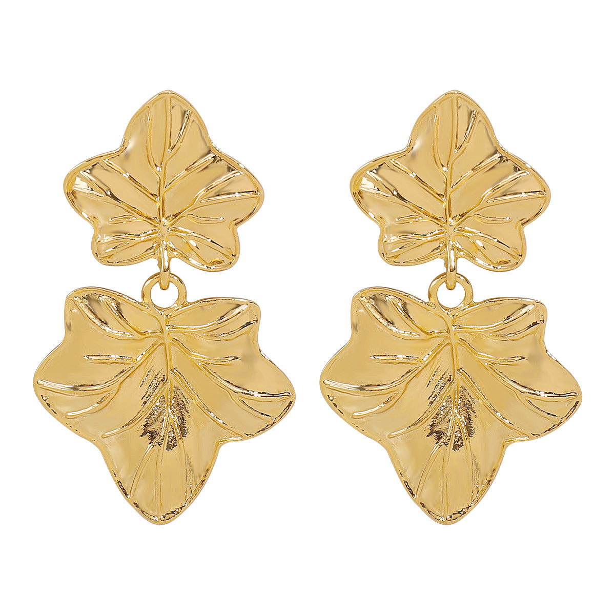 Pendientes minimalistas de aleación con hoja de arce para mujer con acabado chapado, diseño geométrico y patrón floral botánico