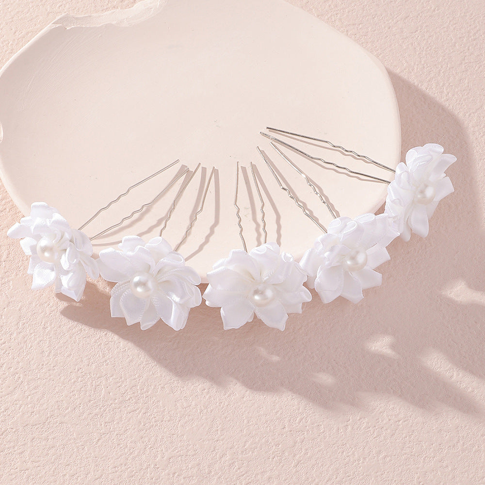 Horquilla floral artesanal de perlas para niñas, adorno para el cabello estilo vintage con pétalos de flores y encaje para actuaciones de danza clásica