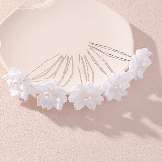 Horquilla floral artesanal de perlas para niñas, adorno para el cabello estilo vintage con pétalos de flores y encaje para actuaciones de danza clásica