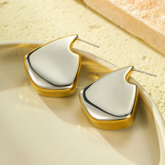 Minimalist Irregular Fin-Shaped Stainless Steel Earrings with Plated Finish for Women