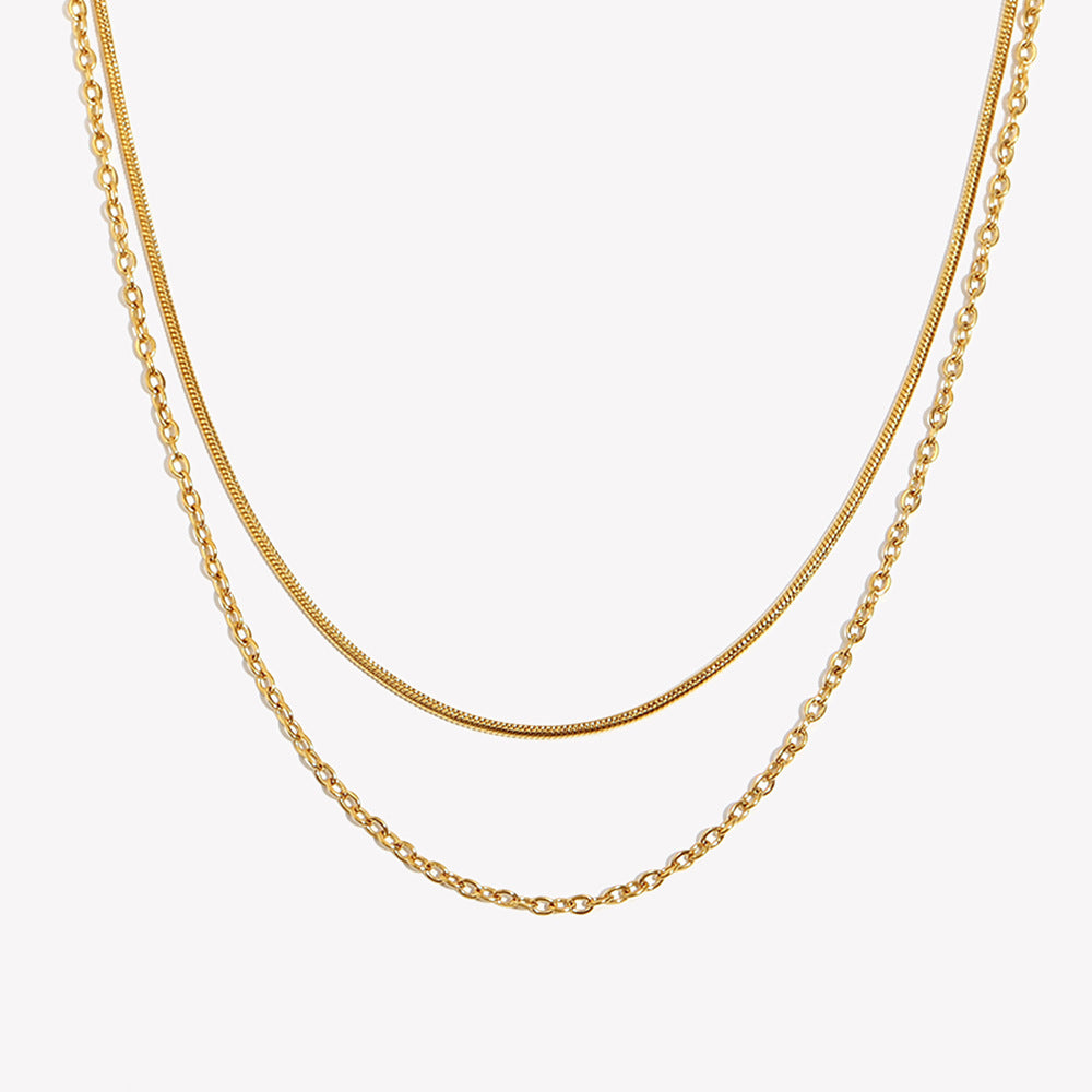 Minimalist Geometric Stainless Steel Plated 18K Gold Double Layer Necklace for Women