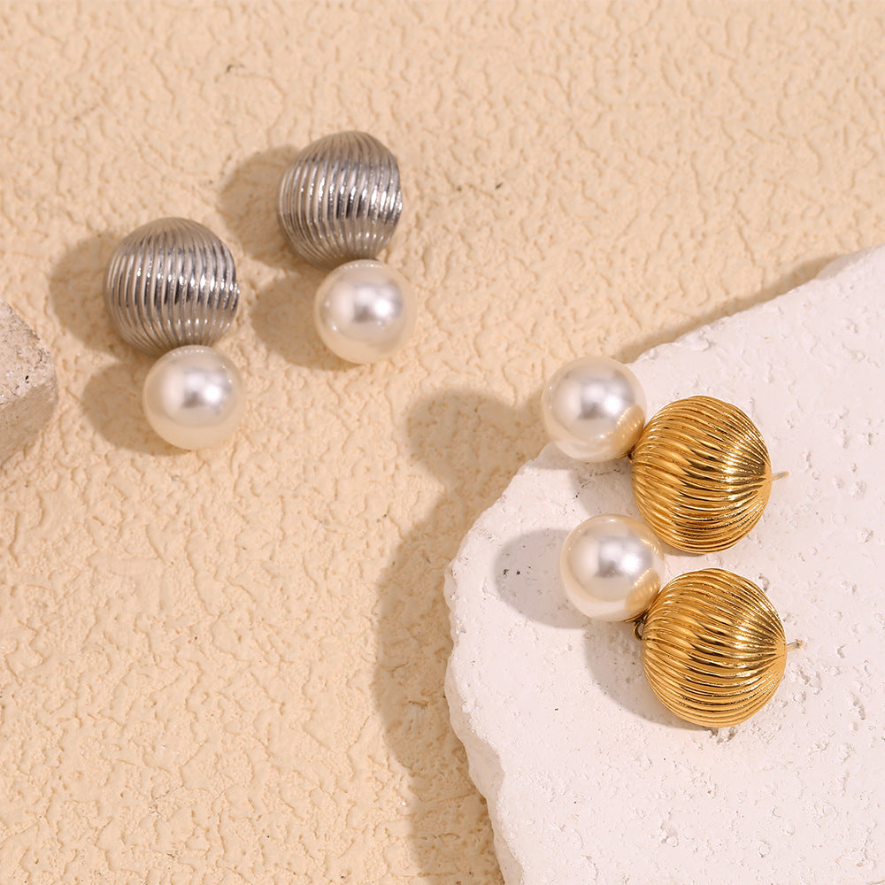 Pendientes de perlas de imitación con diseño de globo aerostático, de acero inoxidable chapado en oro, redondos, geométricos, elegantes y vintage para mujer